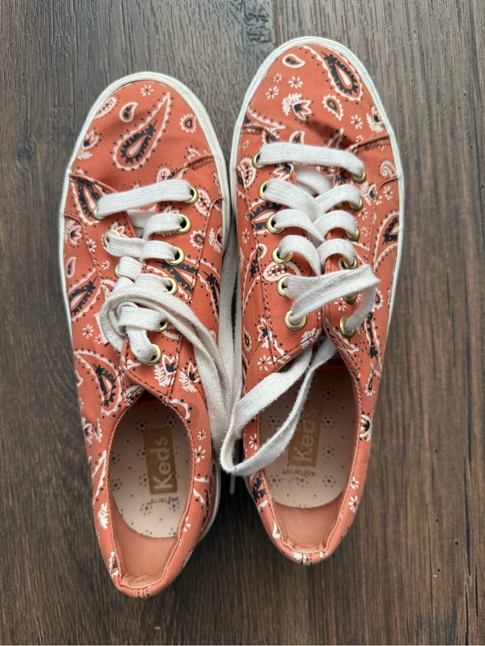 Keds Women 7 Orange Paisley Bandana Canvas Sneakers Boho Western Lace Up